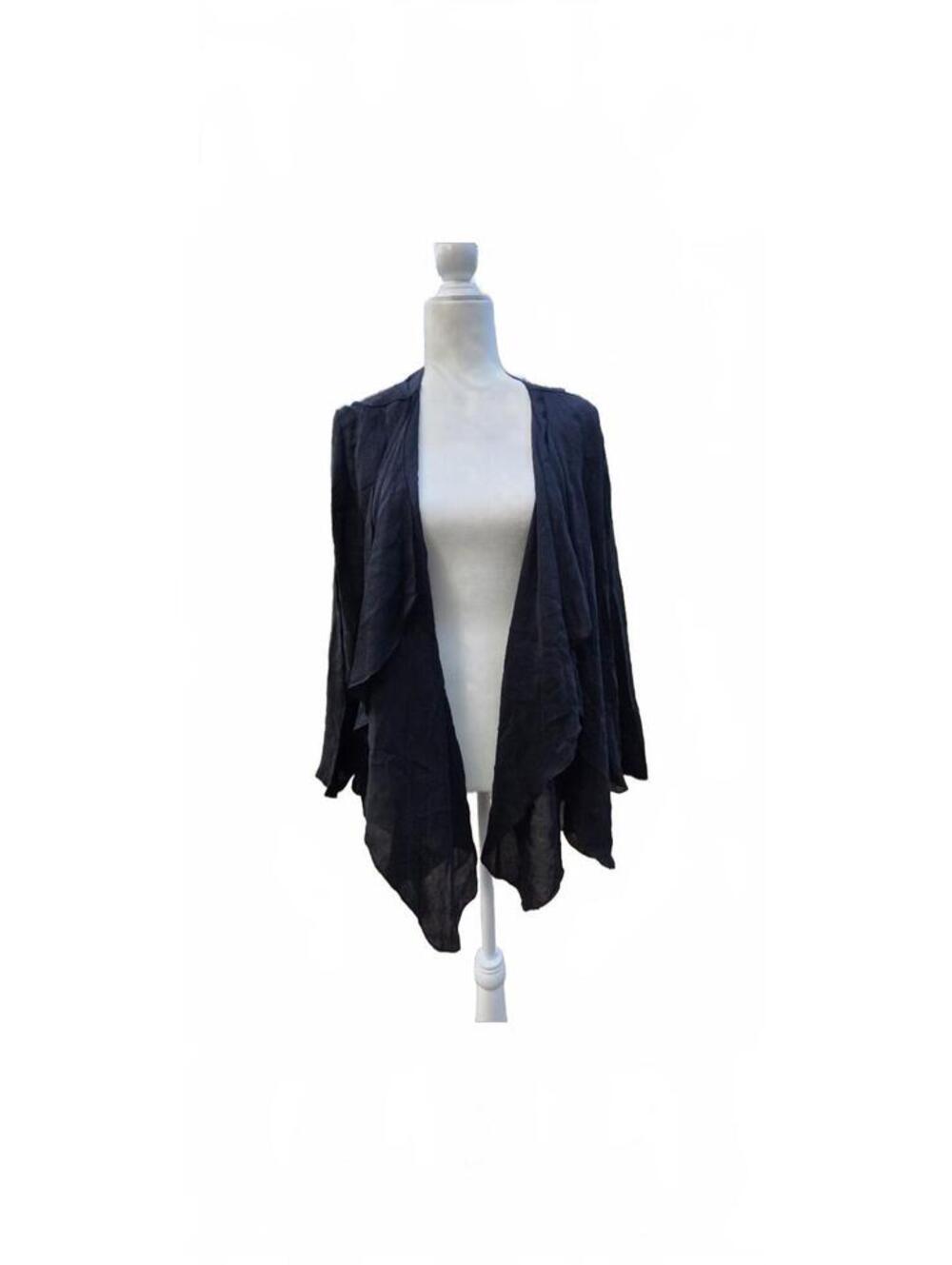 Click by Color Me Cotton Black Cotton Open Front Draped Waterfall Cardigan XL